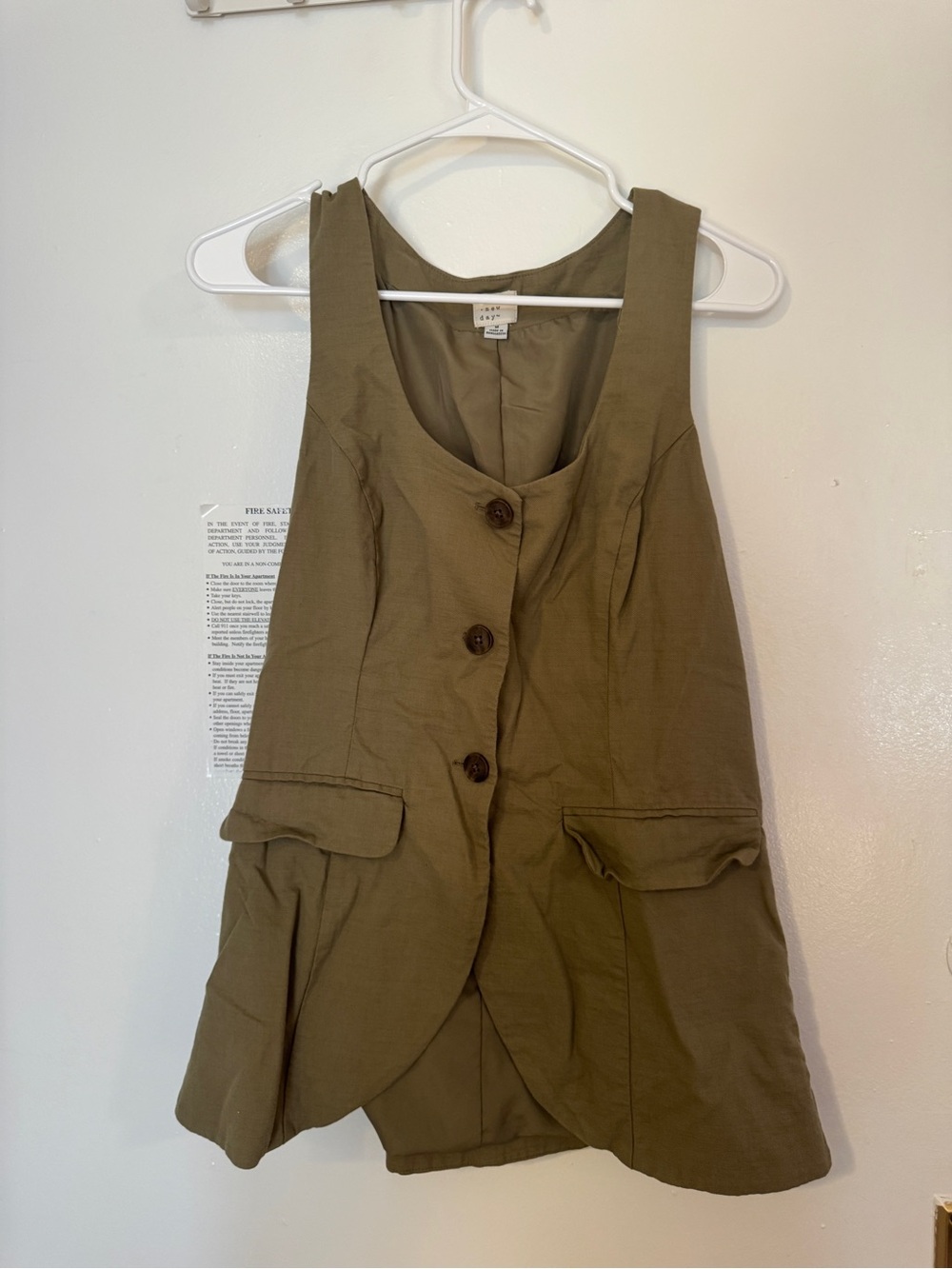 Sleeveless Olive Top with Button Front